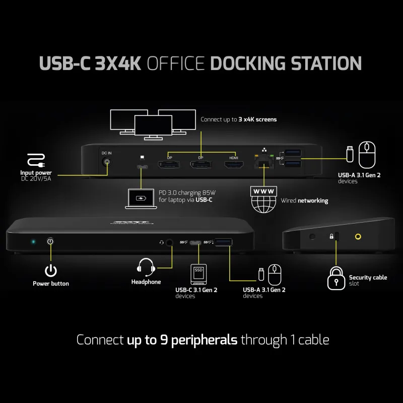 PORT Designs USB-C Universal Docking Station 3 x 4K, 85W PD