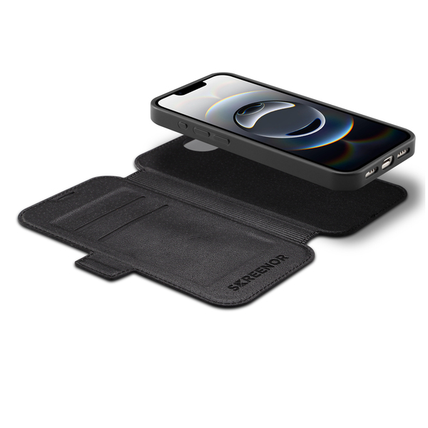 Screenor First 2-in-1 MagSafe pl&aring;nboksfodral, iPhone 16e, Svart