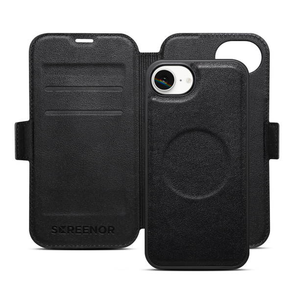 Screenor First 2-in-1 MagSafe Wallet Case, iPhone 16e, Black