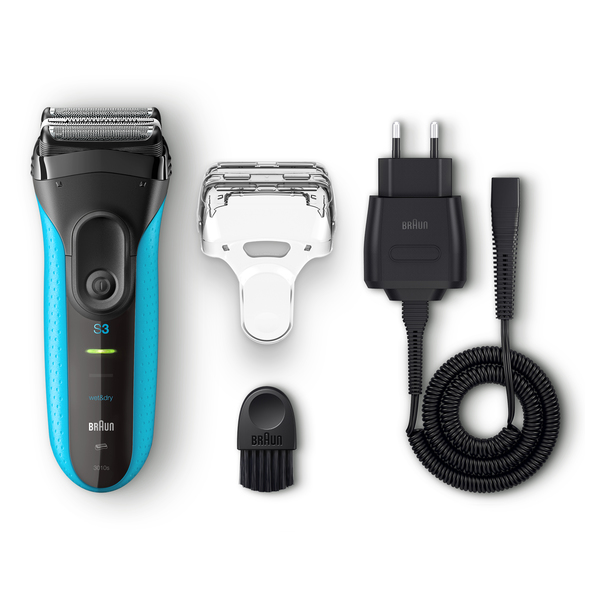 BRAUN PARRANAJOKONE 3010s W&amp;D ProSkin SERIES-3, WET&amp;DRY, Vaahto- ja geelitoiminto. Voidaan k&auml;ytt&auml;&auml; my&ouml;s suihkussa. Uusi suorituskykyisempi ajop&auml;&auml; MICROCOMB! Ves
