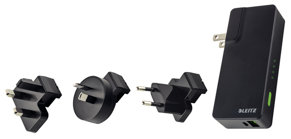 Leitz Complete USB Travel Wall Charger and Power Bank 3000 - Virtapankki/virtasovitin - Li-pol - 3000 mAh - 10.5 watt - 2.1 A (USB) - musta - Australia, Uusi-Se
