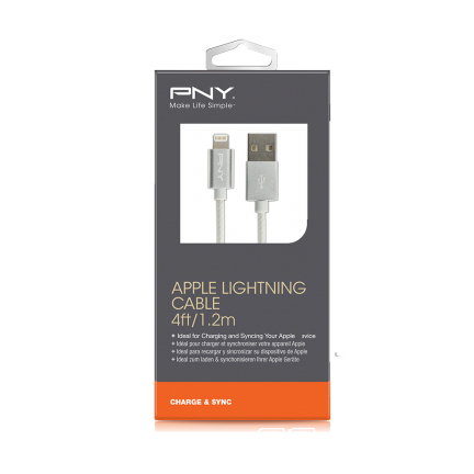 PNY Charge &amp; Sync USB-A - Lightning - cable, 1.2 m, Silver