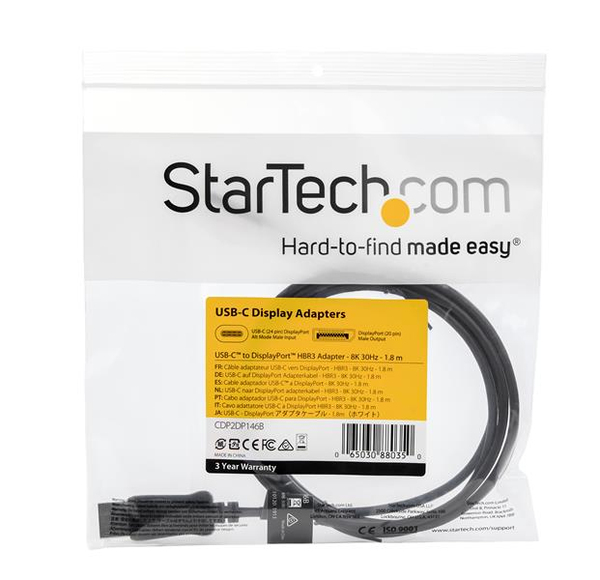 STARTECH.COM 5.9 ft 1.8m - USB-C to DisplayPort Adapter Cable - 8K 30Hz - HBR3 - USB-C Adapter - Thunderbolt 3 Compatible