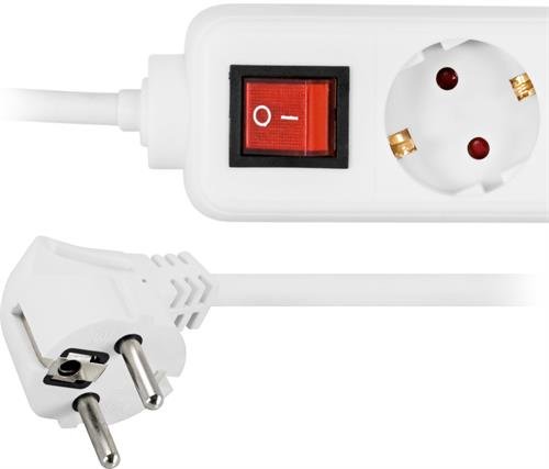 Deltaco GT-133 6-osainen jatkojohto, 3m, Valkoinen