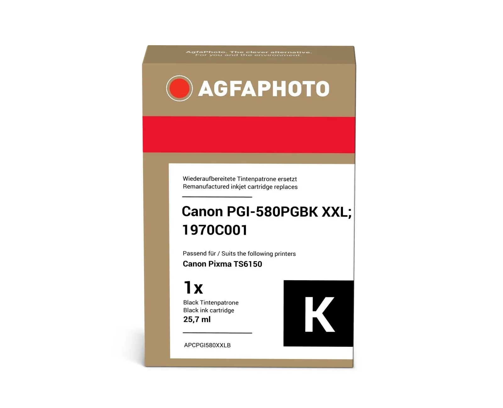 AGFAPHOTO APCPGI580XXLB XXL -mustekasetti, 25.7 ml, musta