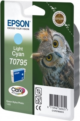 Epson T0795 - Kasetti tulostimelle - 1 x vaalea sinivihre&auml; - blister RF:ll&auml;/&auml;&auml;nih&auml;lyttimell&auml; malleihin Stylus Photo 1400, 1500W, PX830FWD