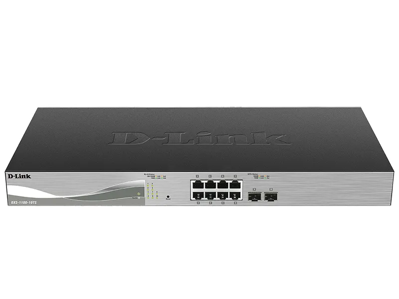 D-Link DXS 1100-10TS - Kytkin - smart - 8 x 10GBase-T + 2 x 10 Gigabit SFP+ - r&auml;kkiin asennettava