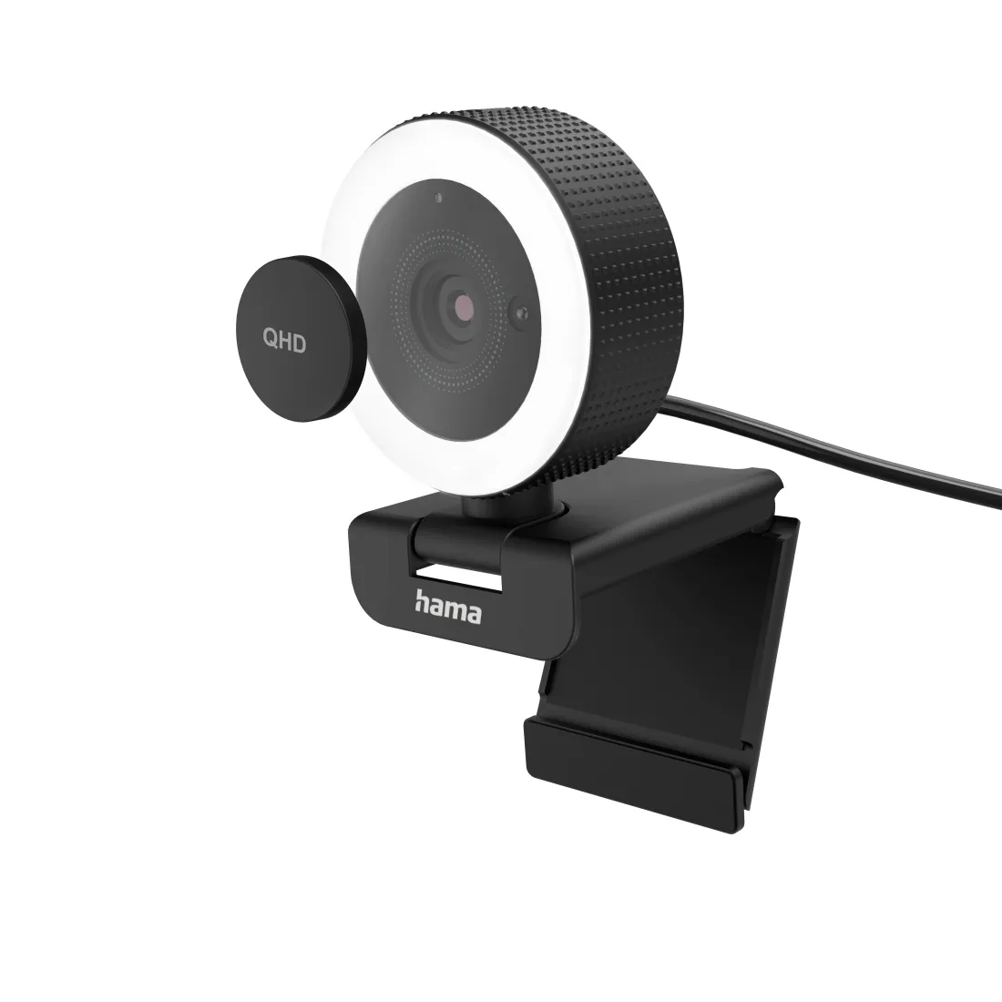Hama C-850 Pro Quad HD 1440p, Autofocus Webcam with Ring Light and Remote, Black