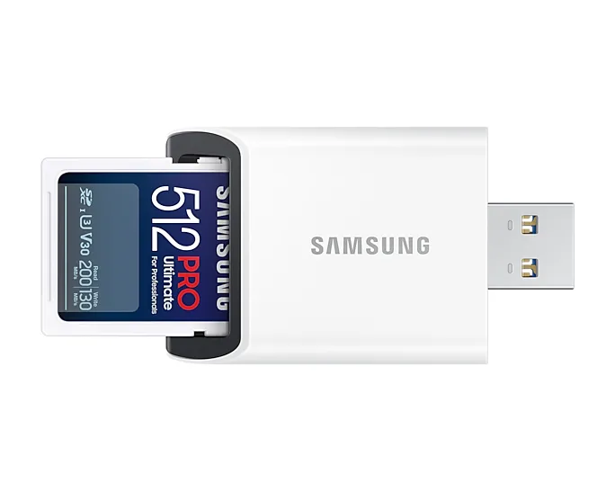 Samsung PRO Ultimate 512GB SDXC UHS-I U3 V30 A2 card with SD card reader, Black/White