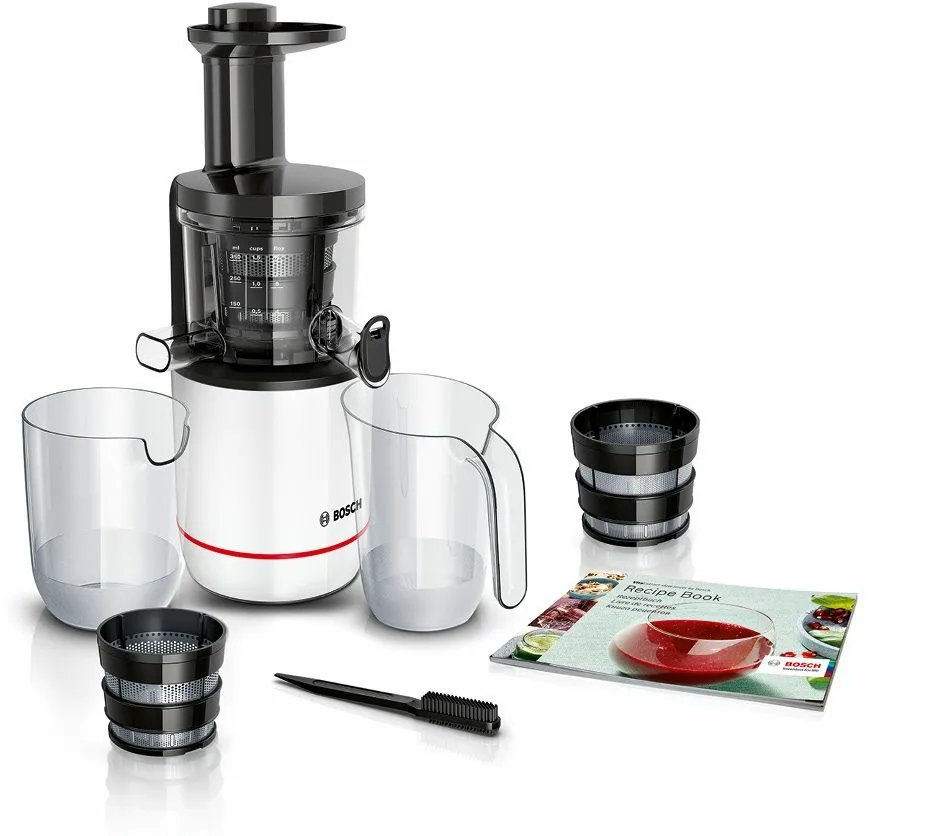 Bosch VitaExtract MESM500W -juicer, white/blackBoschin hidas mehustin VitaExtract MESM500W tekee vaikutuksen ohuella muotoilullaan ja hitaalla uuttamisella. Gen