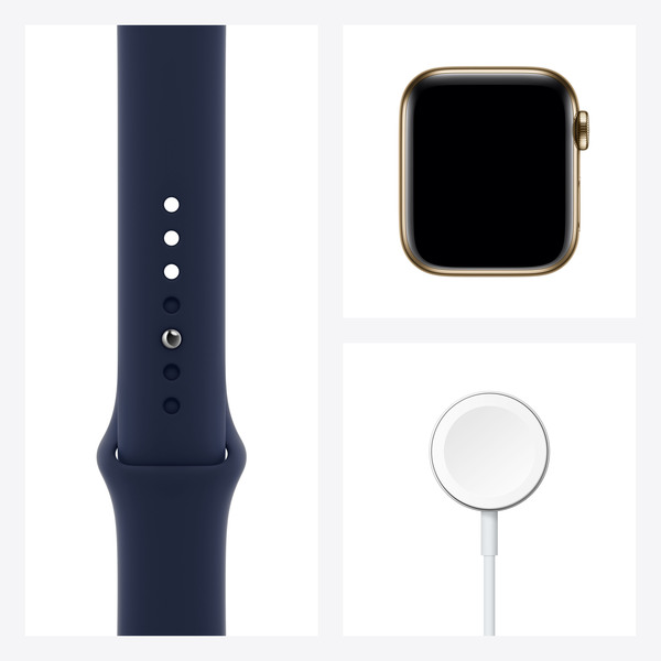 Apple Watch Series 6 GPS + Cellular, 40mm Gold Stainless Steel Case with Deep Navy Sport Band