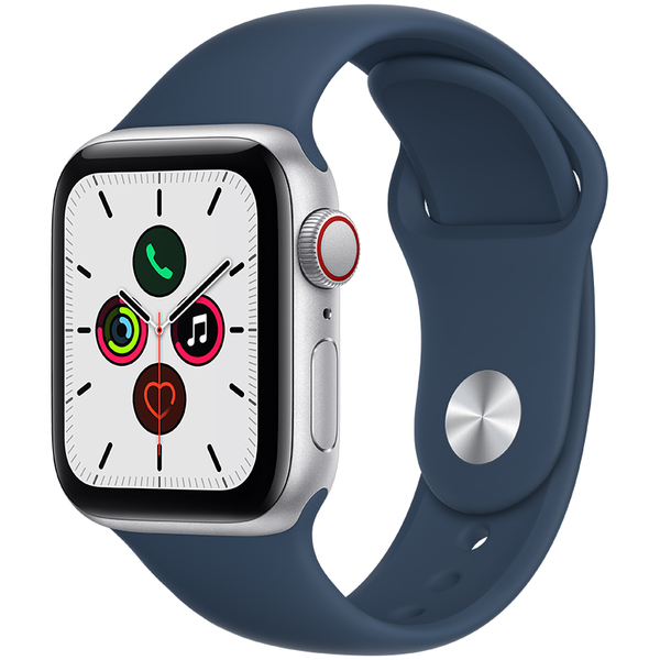 Apple Watch SE GPS + Cellular, 40mm Silver Aluminium Case with Abyss Blue Sport Band - Regular