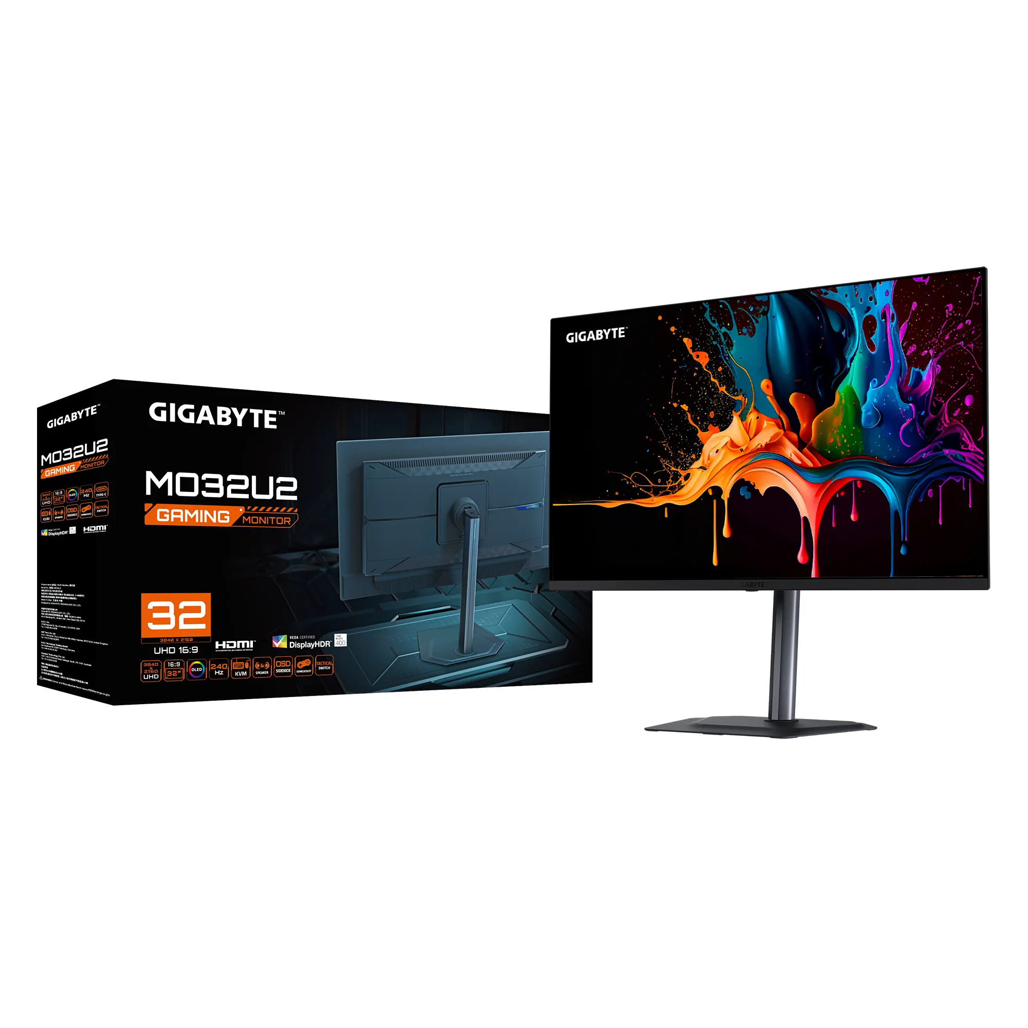 Gigabyte MO32U2 31.5" 4K UHD, QD-OLED, 240Hz -pelin&auml;ytt&ouml;, USB-C hub