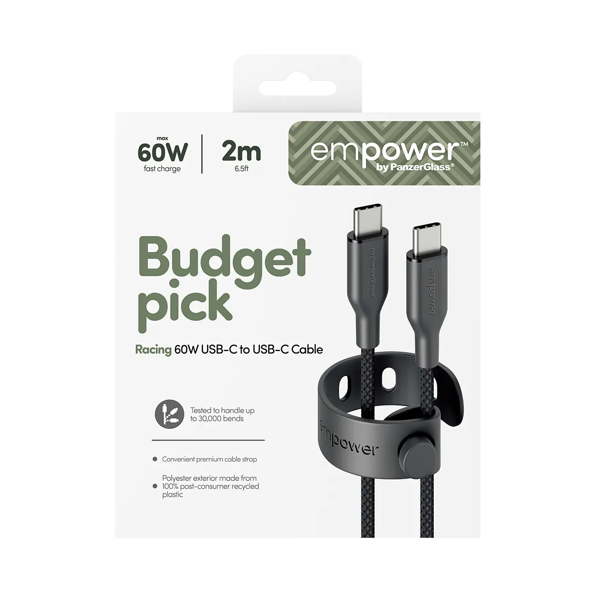 PanzerGlass empower Racing USB-C cable, 60W, 2 m, Space Black