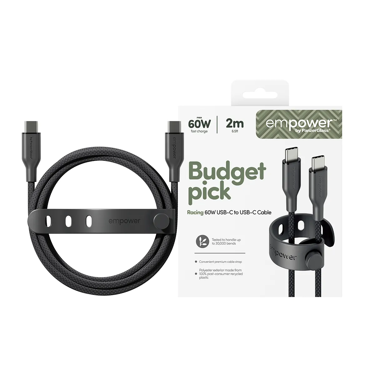 PanzerGlass empower Racing USB-C cable, 60W, 2 m, Space Black