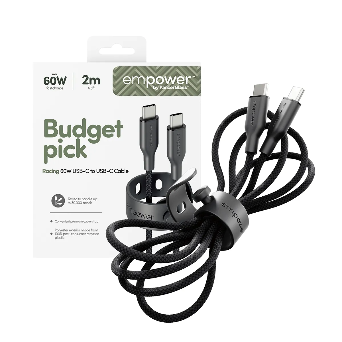 PanzerGlass empower Racing USB-C cable, 60W, 2 m, Space Black