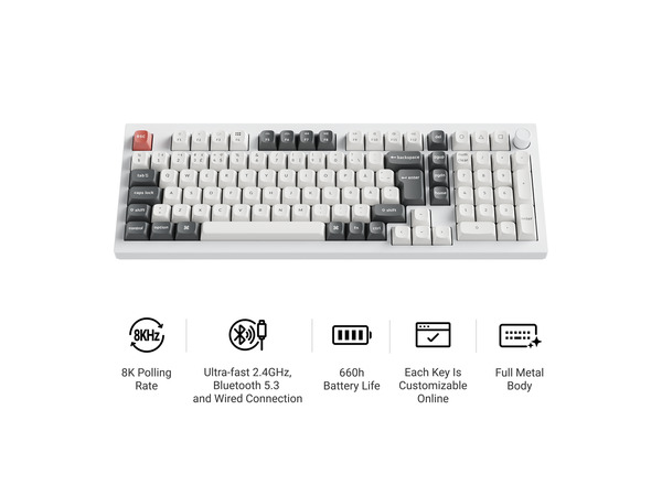 Keychron Q5 Ultra 8K 96% -langaton mekaaninen pelin&auml;pp&auml;imist&ouml;, Silk POM Brown, valkoinen