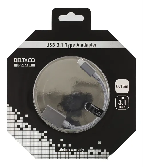 Deltaco USB-C &ndash; USB-A 3.1 Gen 1 - adapter, Grey