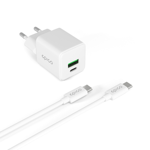 Epico UltraBoost GaN 20W Wall Charger EA20 with 1.2m USB-C Cable - white