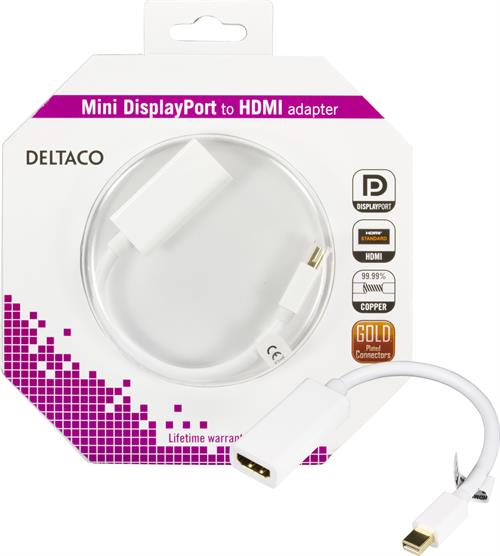 DELTACO mini DisplayPort - HDMI-sovitin,0,2m, valkoinen
