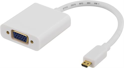 DELTACO micro HDMI - VGA-sovitin,19-pin ur -15-pin+3,5mm, 0,2m, val