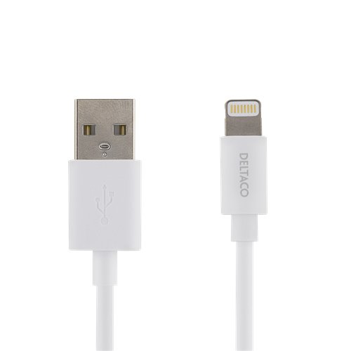 Deltaco USB-A - Lightning - kabel, 1,8m, Vit