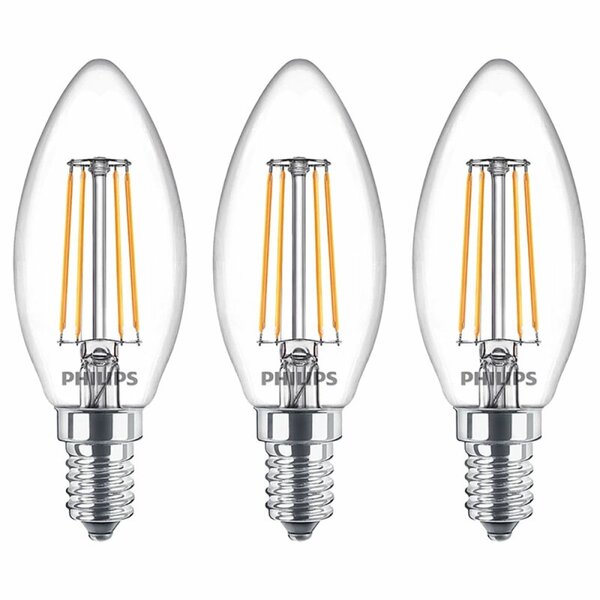 Philips LED-filamentkronljus 4,3W (40W) E14 470lm 2700K Varmvit, 3-pack