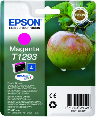 Epson T1293 - Kasetti tulostimelle - 1 x magenta - kuplapakkaus malleihin Stylus SX230, SX235, SX430, SX438, WorkForce WF-3010, 3520, 3530, 3540, 7015, 7515, 75