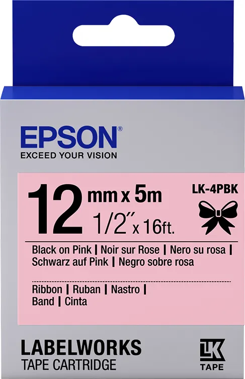 Epson LabelWorks LK-4PBK - Satiini - musta vaaleanpunaisella - Rulla (1,2 cm x 5 m) 1 rulla (rullat) nauhateippi malleihin LabelWorks Cable and Wiring Kit, LW-1