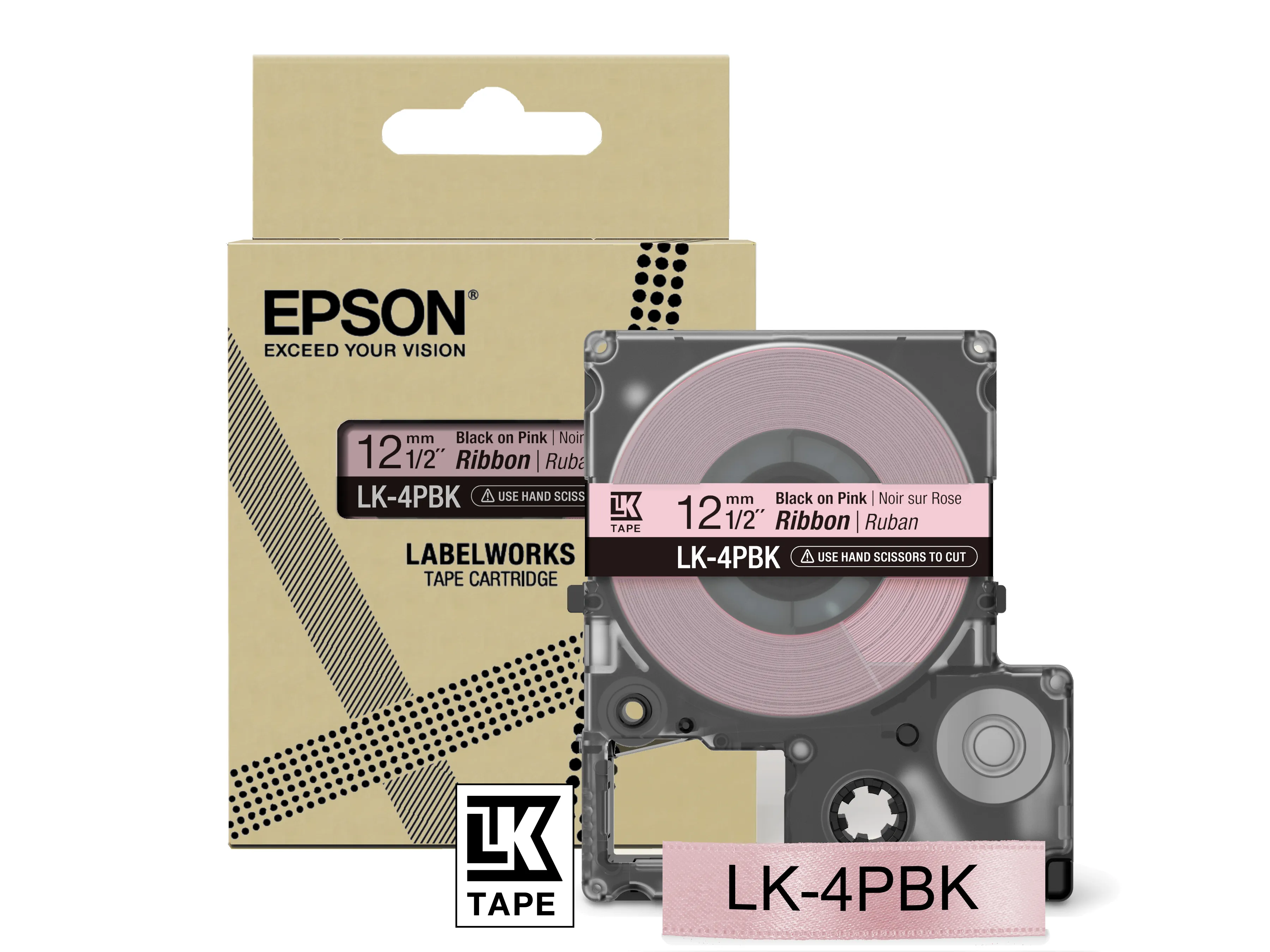 Epson LabelWorks LK-4PBK - Satiini - musta vaaleanpunaisella - Rulla (1,2 cm x 5 m) 1 rulla (rullat) nauhateippi malleihin LabelWorks Cable and Wiring Kit, LW-1