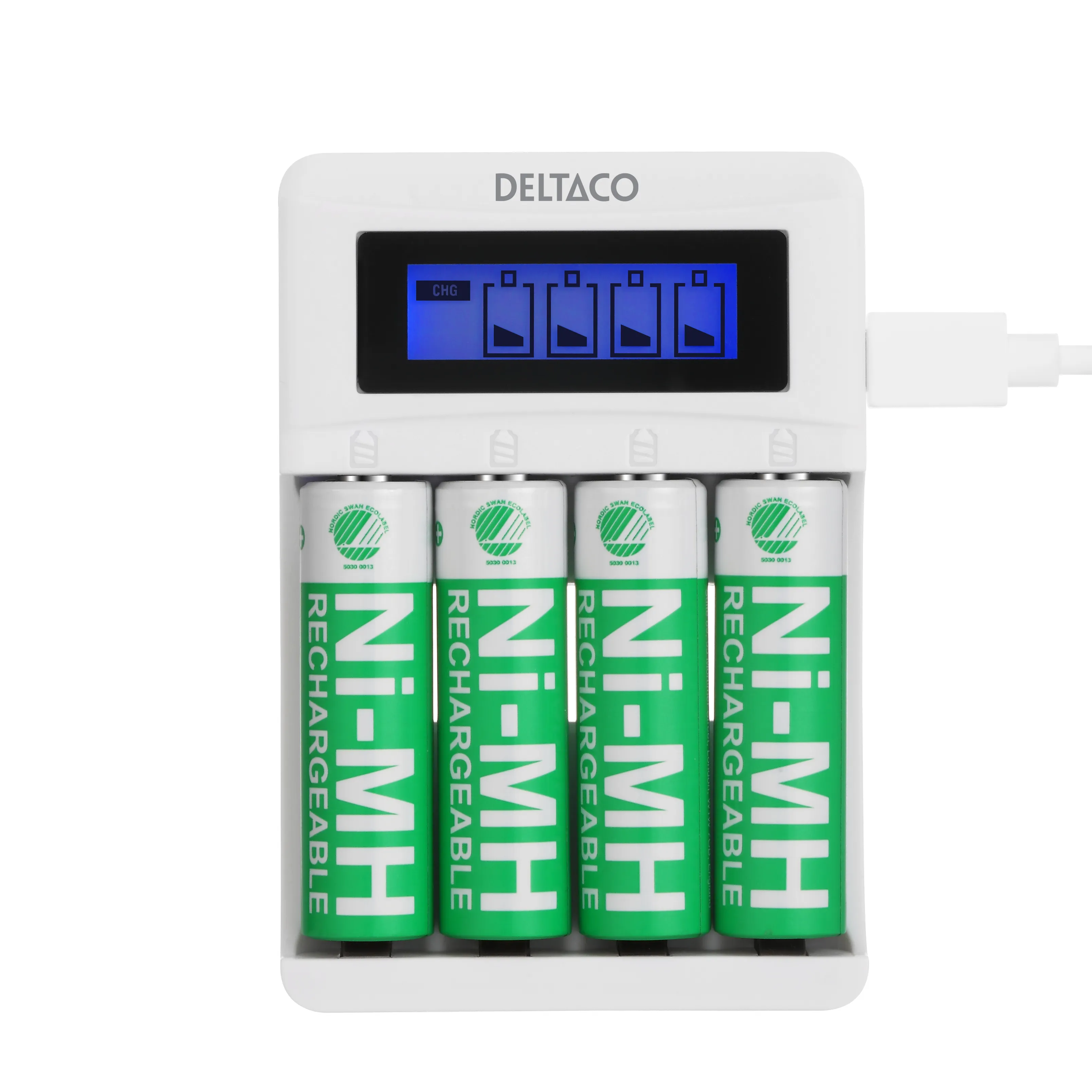 DELTACO Ultimate Ni-Mh USB charger with 4 x AA batteries
