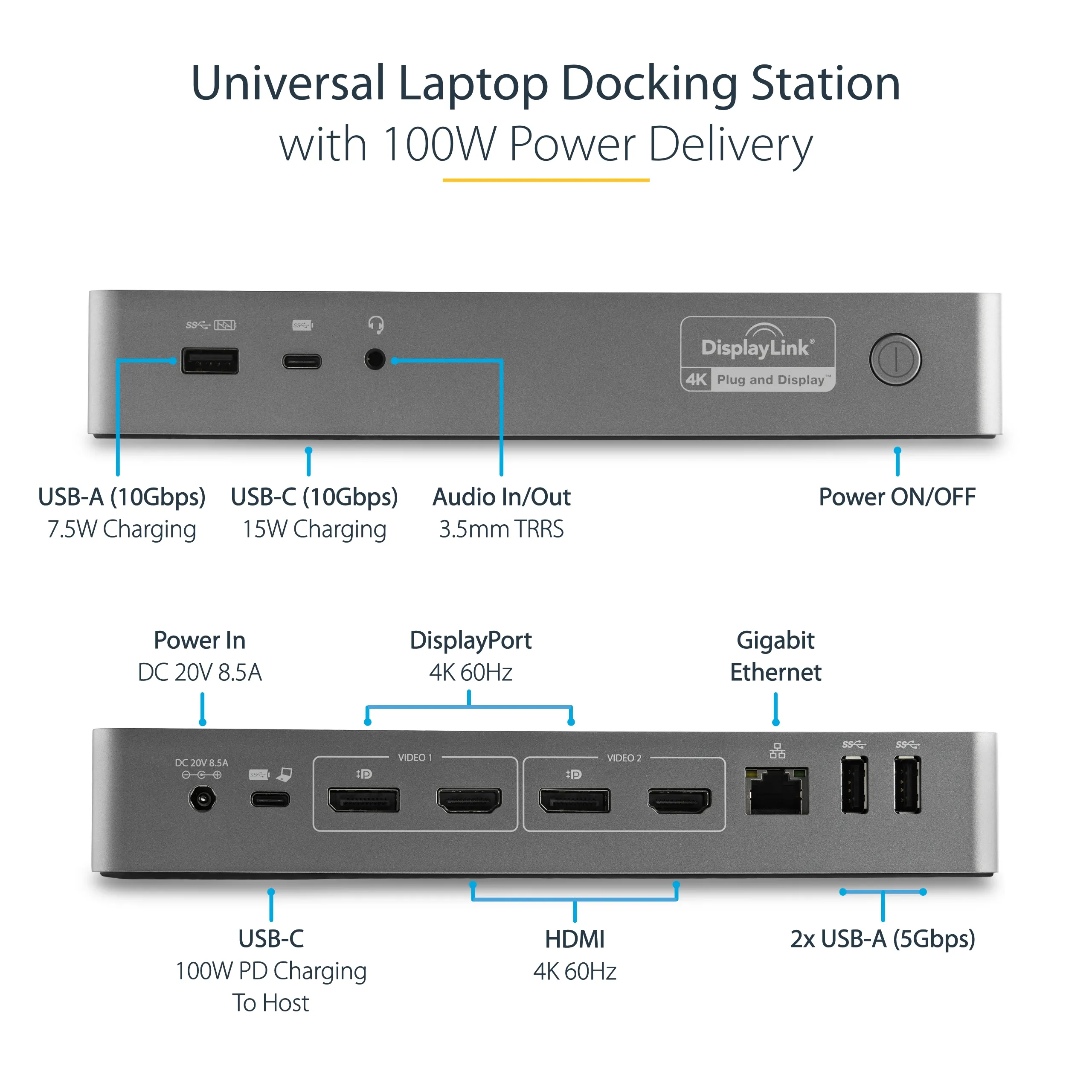 Dock USB-C USB 3.0 - Dual 4K - 100W PD