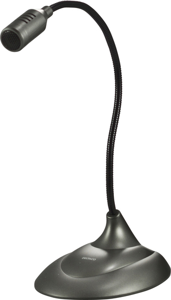 DELTACO bordsmikrofon, svanhals, h&ouml;rlursutg&aring;ng, 2x3,5mm, 2m kabel, g