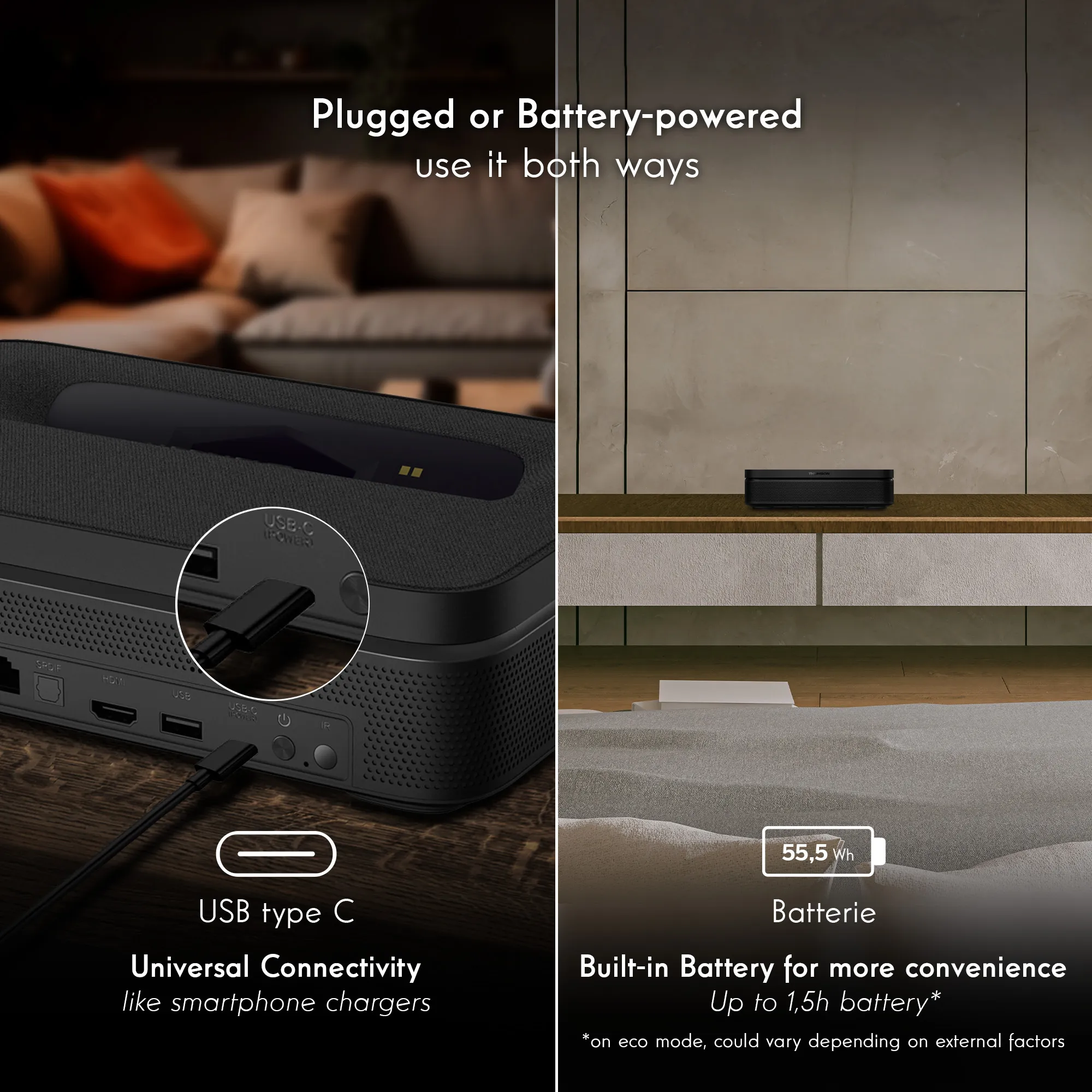 Thomson Sirius PG55B Ultra-Short Throw Google TV Full HD 600 ANSI lm Laser Projector, Black