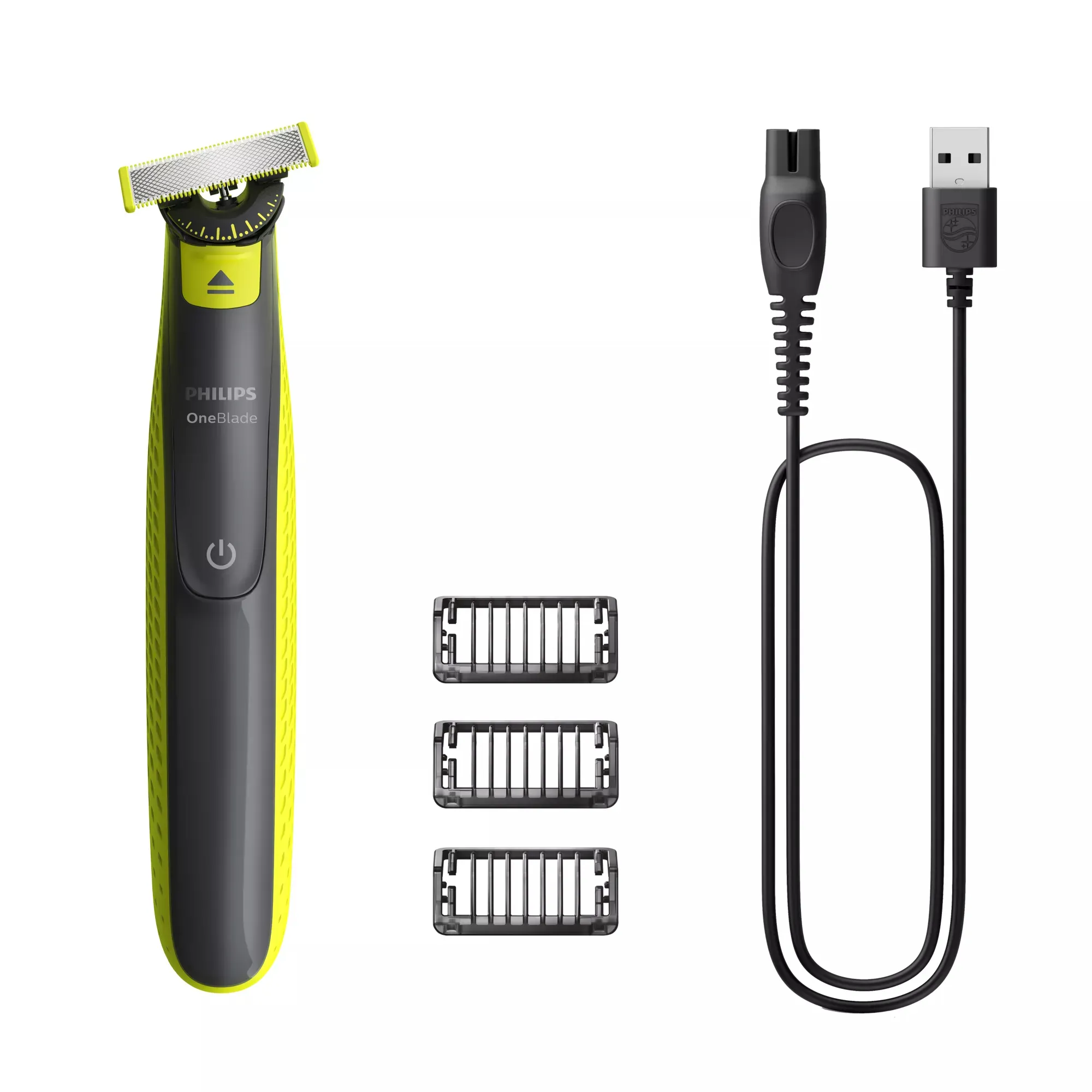 Philips OneBlade 360 Face m&auml;rk&auml;- ja kuiva-ajoon, ladattava, johdoton, pest&auml;v&auml; -partatrimmeri, Charcoal, Lime