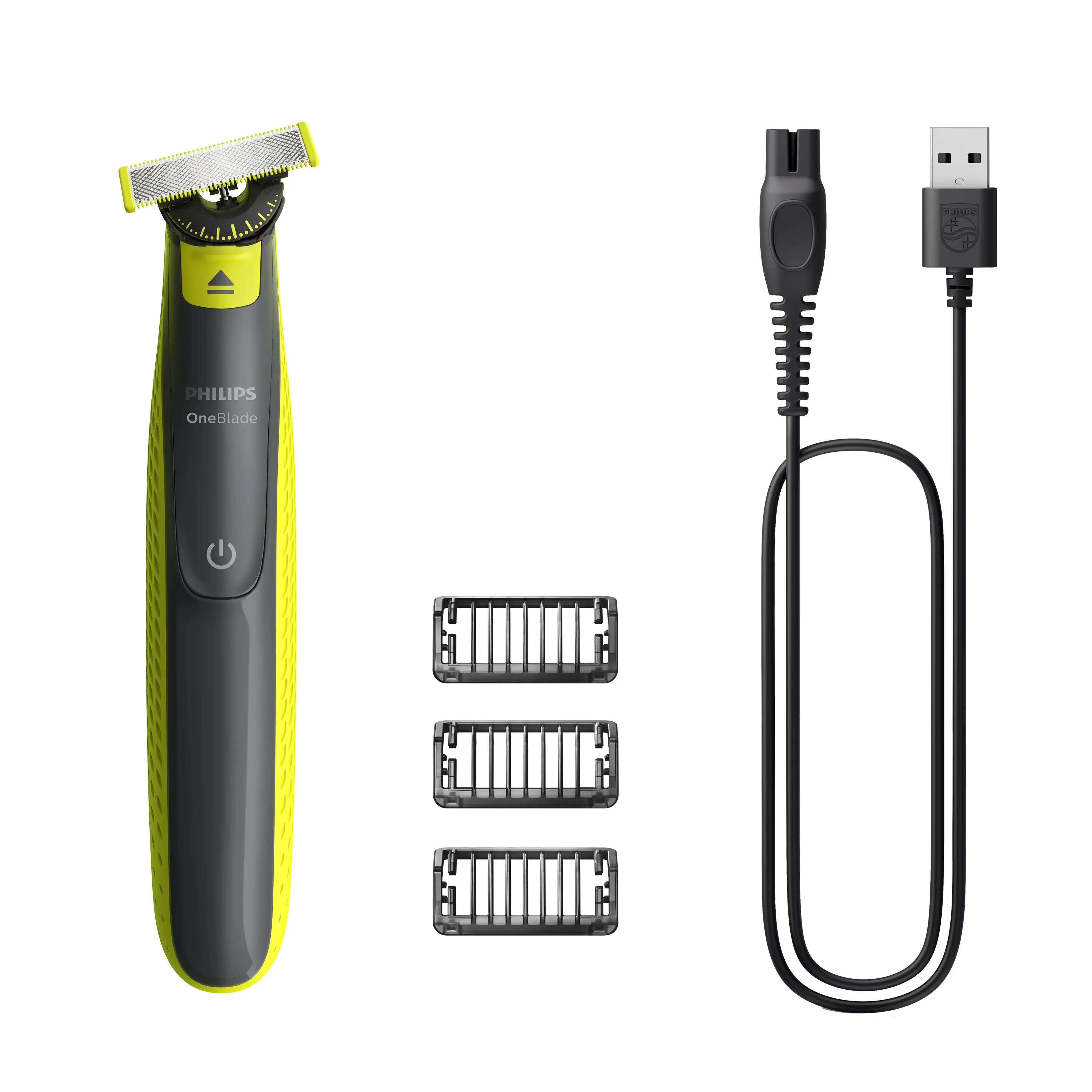 Philips OneBlade 360 Face m&auml;rk&auml;- ja kuiva-ajoon, ladattava, johdoton, pest&auml;v&auml; -partatrimmeri, Charcoal, Lime