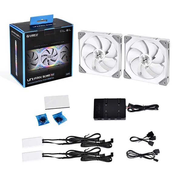 LIAN LI UNI FAN SL140 140 mm RGB PWM Case Fan 2-Pack with Controller, White