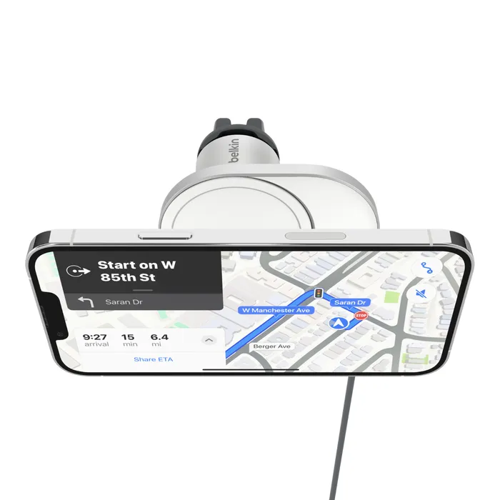 Belkin  BoostCharge Pro Magnetic Wireless Car Charger with Qi2 15W -puhelinpidike, Hopea, Valkoinen