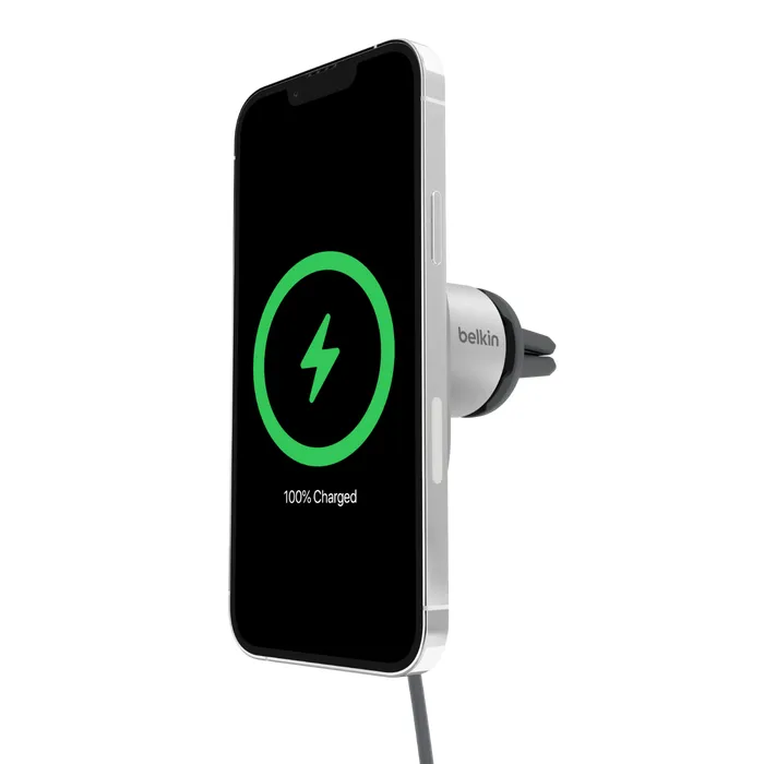Belkin  BoostCharge Pro Magnetic Wireless Car Charger with Qi2 15W -puhelinpidike, Hopea, Valkoinen