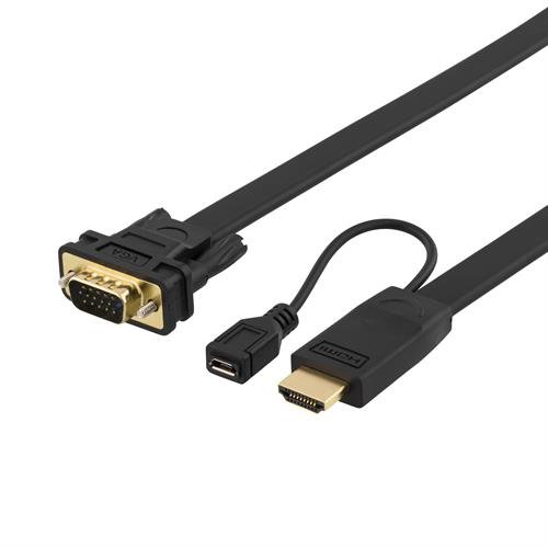 DELTACO PRIME HDMI - VGA-kaapeli, 19-pin ur - 15-pin ur, 1m, musta