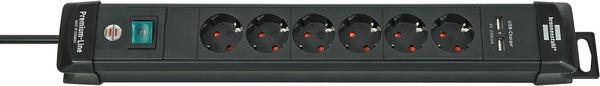 Brennenstuhl Premium Line, 6xCEE 7/4, 1xCEE 7/7, 2xUSB, musta