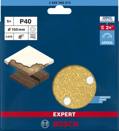 Bosch Expert C470 sanding sheet, O 150mm, K40 (5 pieces, for eccentric sanders)