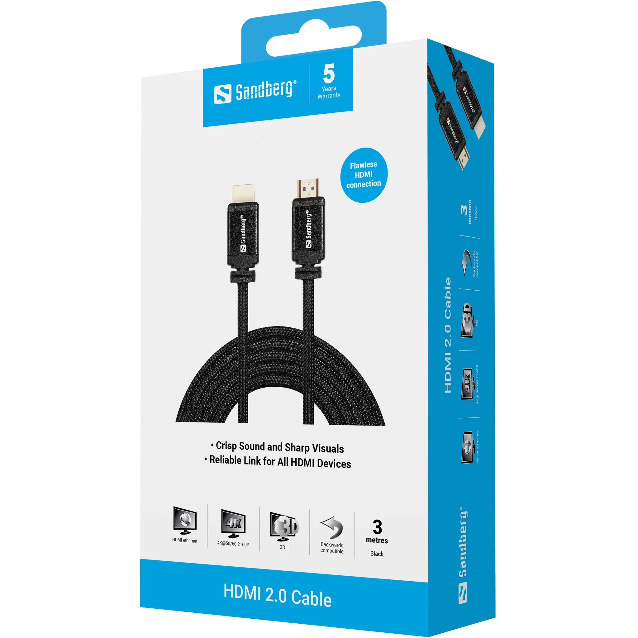 Sandberg HDMI &ndash; HDMI 2.0 - cable, 3 m, Black
