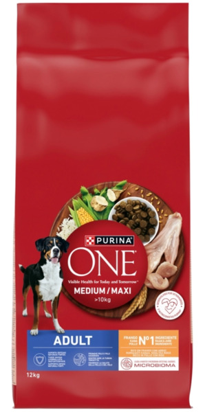Purina ONE Adult Medium/Maxi Chicken &amp; Rice, Dry food for dogs, 12kg