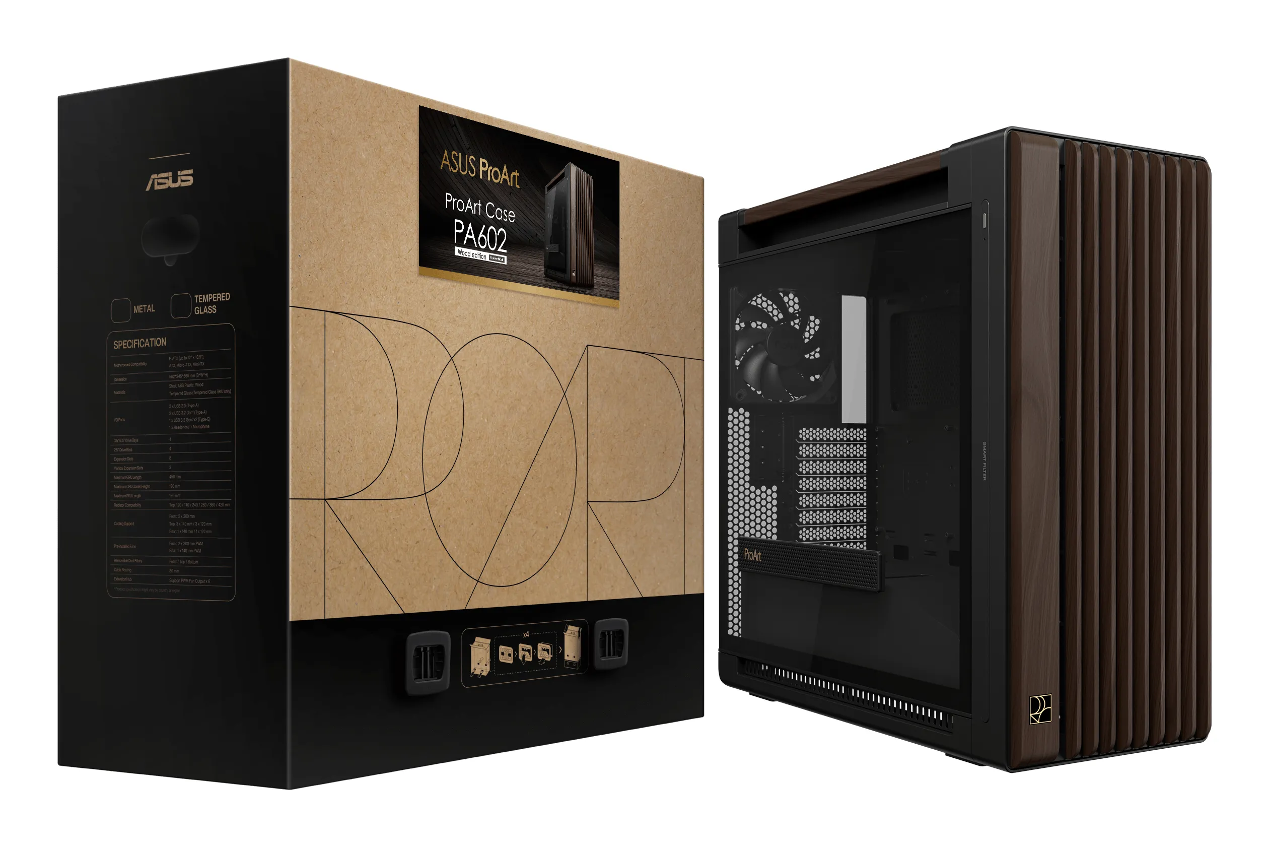 ASUS ProArt PA602 Wood Edition -miditornikotelo ikkunalla, musta, puu