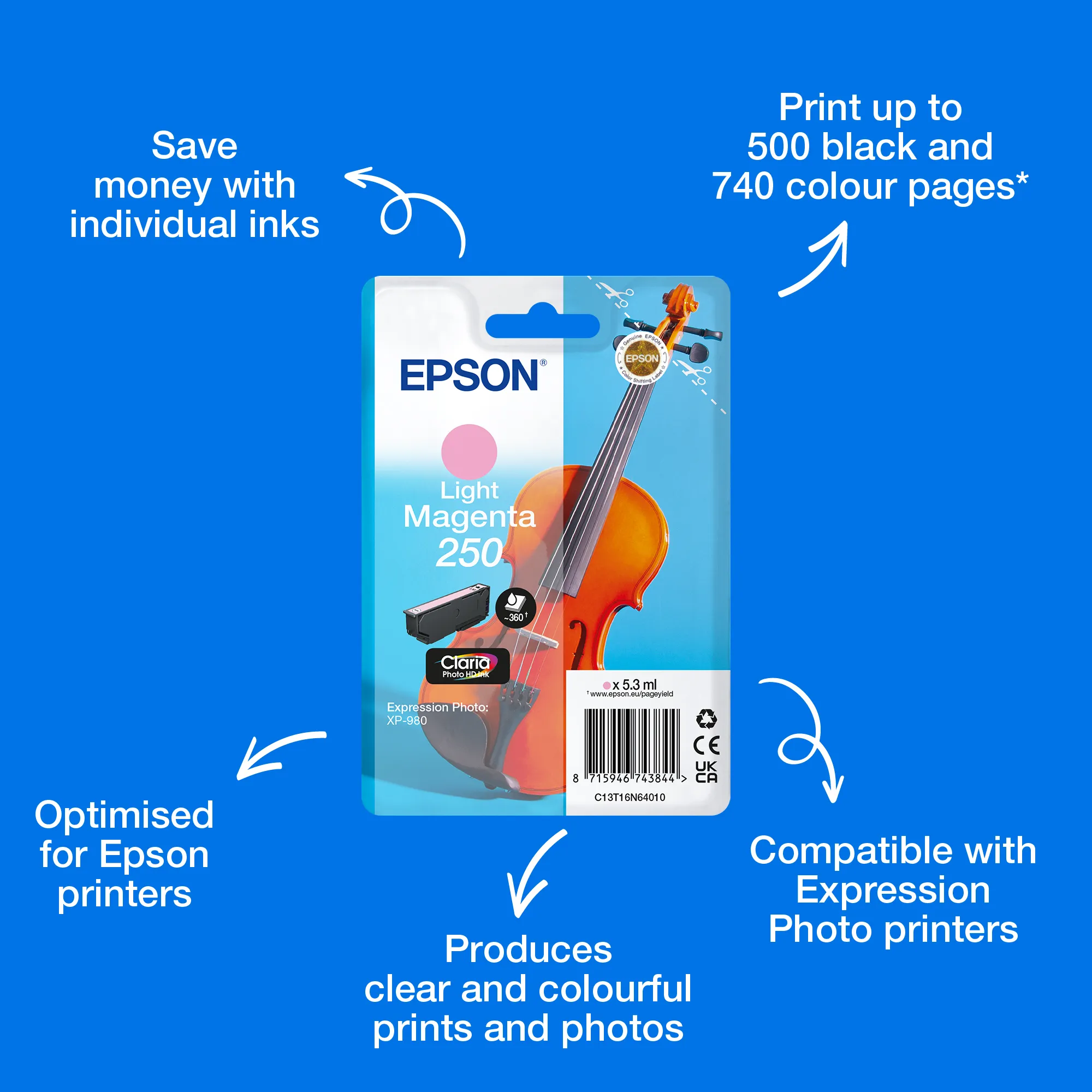Epson 250 -mustekasetti, 5.3 ml, vaalea magenta