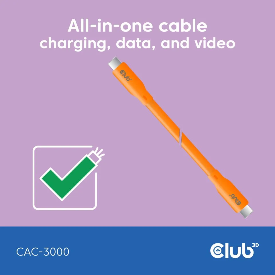 Club 3D USB-C - USB-C USB4 4K60Hz 240W - cable, Orange, 2m