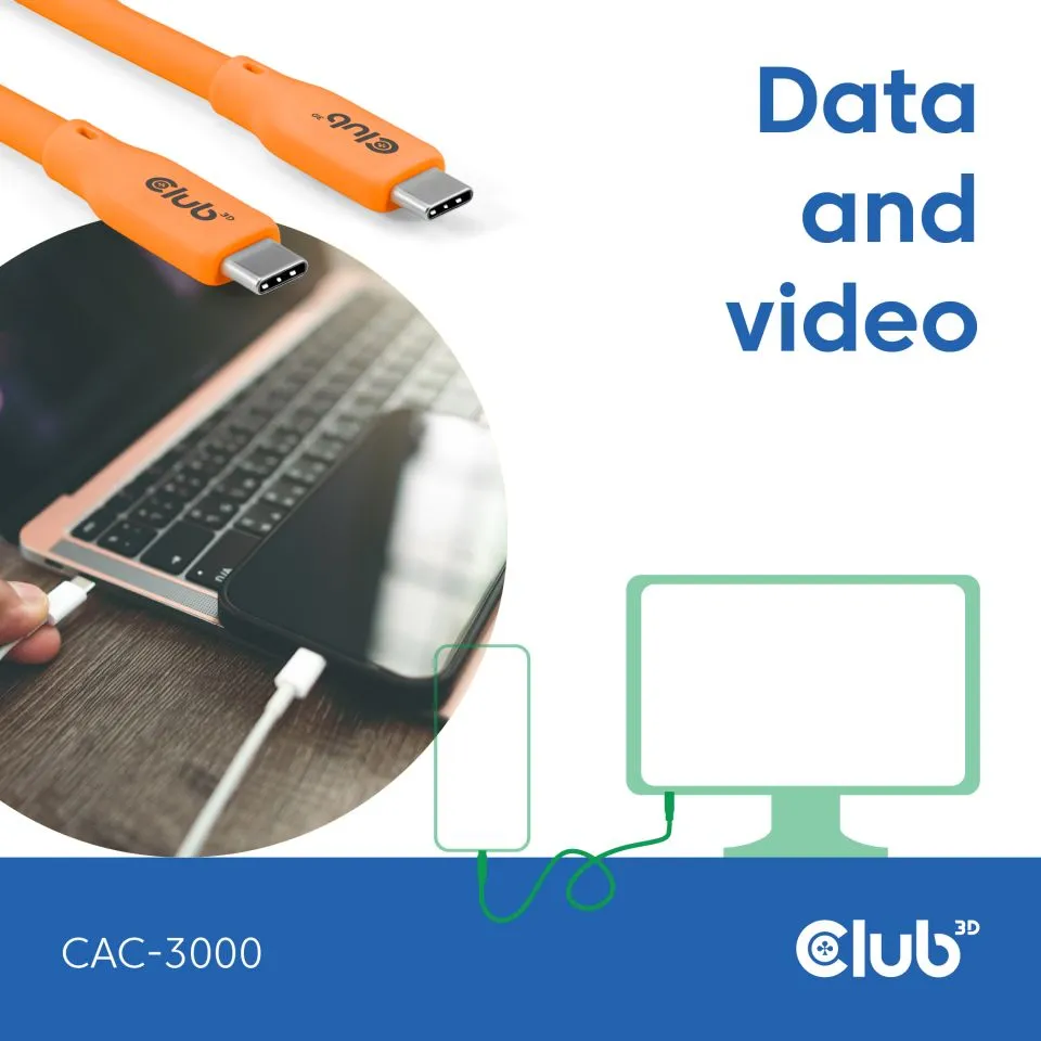 Club 3D USB-C - USB-C USB4 4K60Hz 240W - cable, Orange, 2m