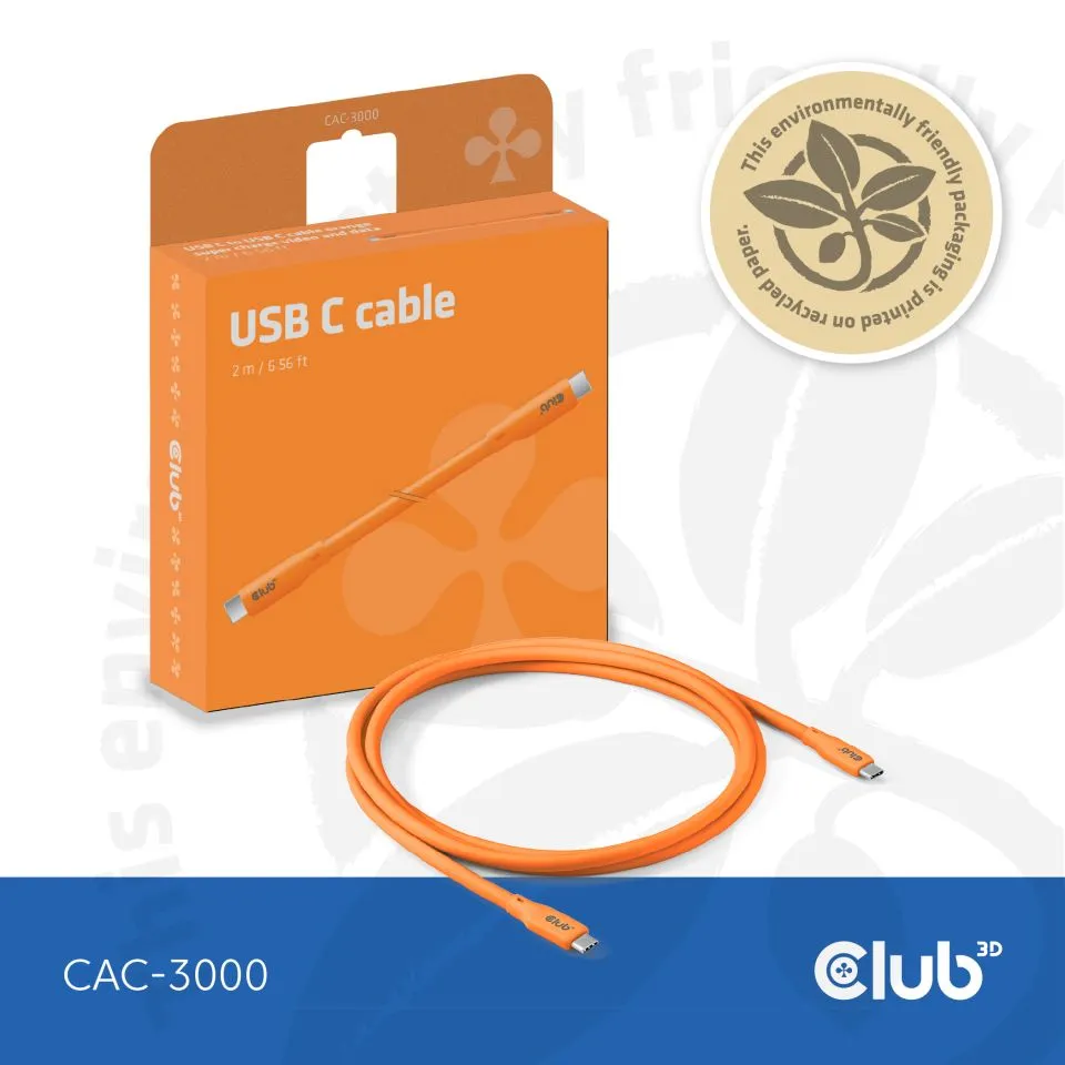 Club 3D USB-C - USB-C USB4 4K60Hz 240W -kaapeli, Oranssi, 2m