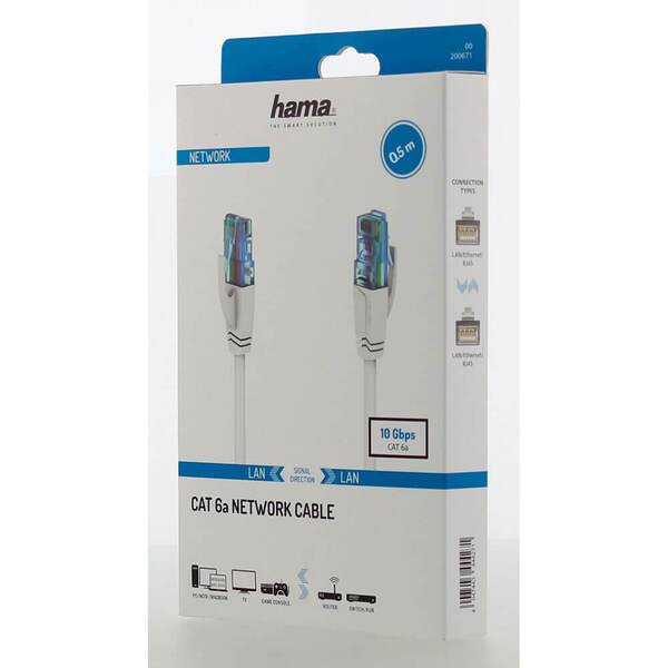 HAMA Cat6a U/UTP RJ45 0.5m Network Cable, White